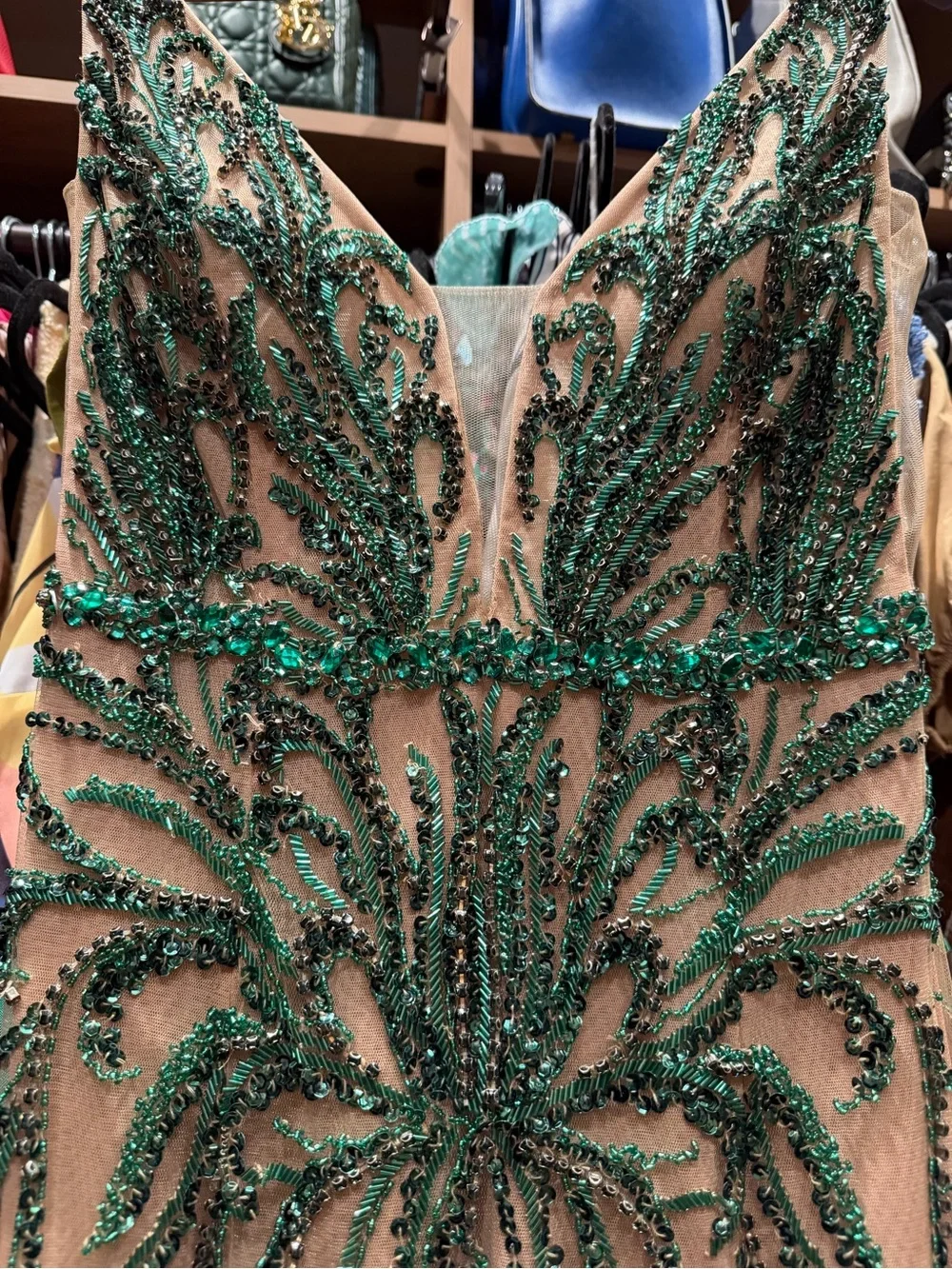 Jovani 60289 Emerald Beaded Nude Illusion Couture Gown Dress Size 10 - Picture 6 of 16